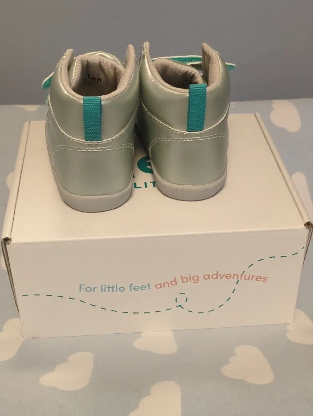 NIB - NEVER WORN High-Top Sneakers in Metallic Light Silver with Teal Accent